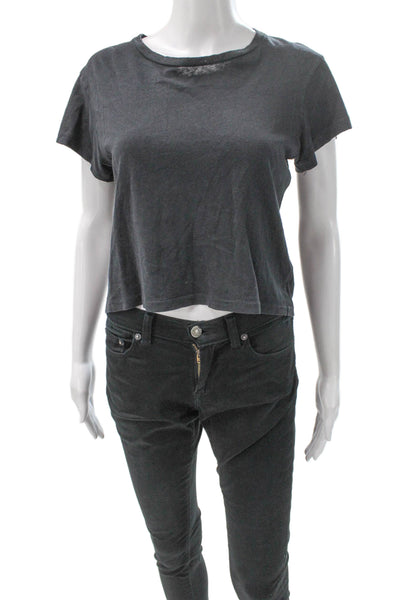 Re/Done Womens Basic Cotton Crew Neck Short Sleeve T-Shirt Gray Size XS