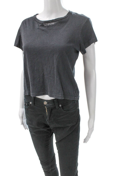 Re/Done Womens Basic Cotton Crew Neck Short Sleeve T-Shirt Gray Size XS