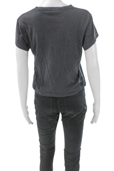 Re/Done Womens Basic Cotton Crew Neck Short Sleeve T-Shirt Gray Size XS