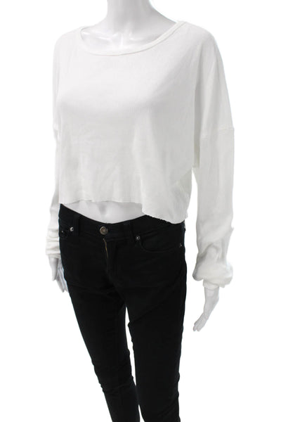 Eterne Womens Cropped Cotton Long Sleeve T Shirt White Round Neck Size S
