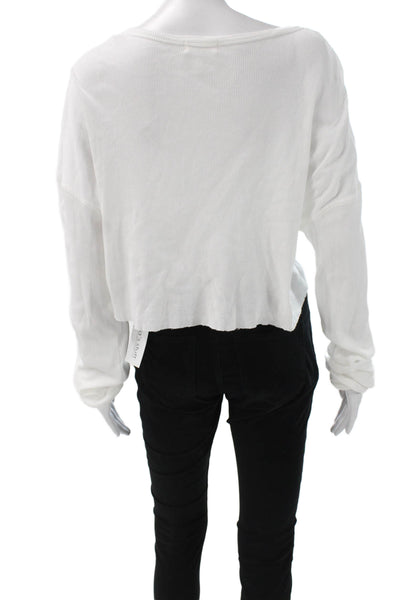 Eterne Womens Cropped Cotton Long Sleeve T Shirt White Round Neck Size S