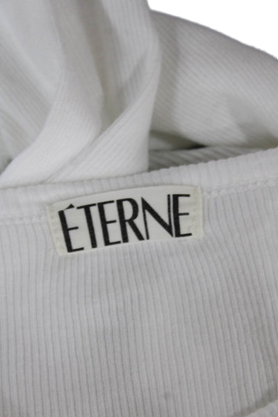 Eterne Womens Cropped Cotton Long Sleeve T Shirt White Round Neck Size S