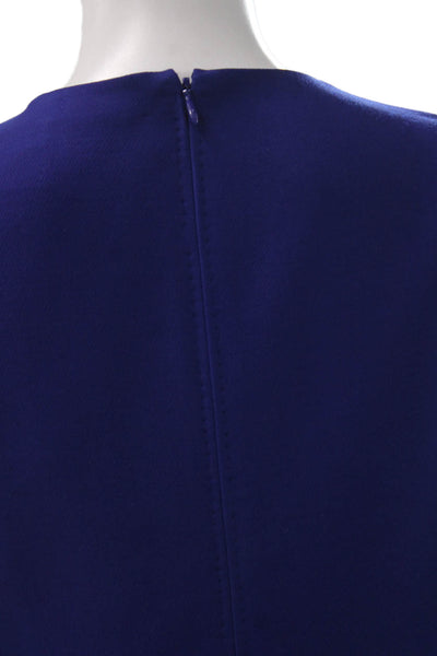 Valentino Women Shift Dress Blue Wool Sleeveless Mid-Calf Zip Round Neck Size 4