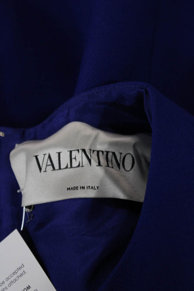 Valentino Women Shift Dress Blue Wool Sleeveless Mid-Calf Zip Round Neck Size 4