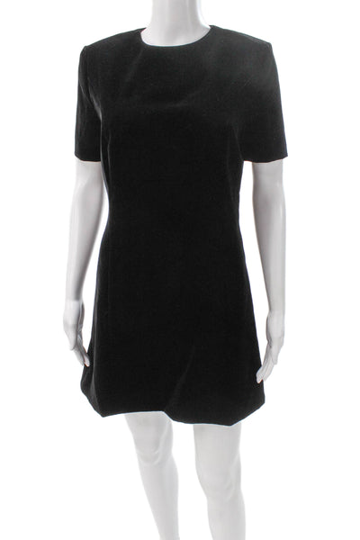 Saint Laurent Women Mini Velvet Black Dress Zip Round Neck Short Sleeve Size S