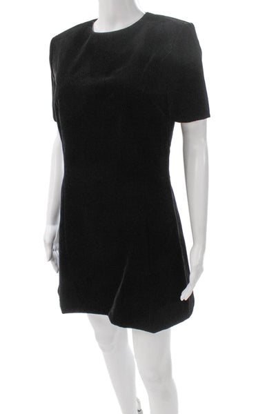 Saint Laurent Women Mini Velvet Black Dress Zip Round Neck Short Sleeve Size S