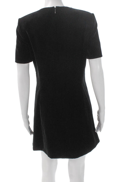 Saint Laurent Women Mini Velvet Black Dress Zip Round Neck Short Sleeve Size S