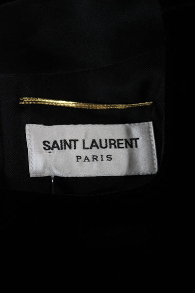 Saint Laurent Women Mini Velvet Black Dress Zip Round Neck Short Sleeve Size S