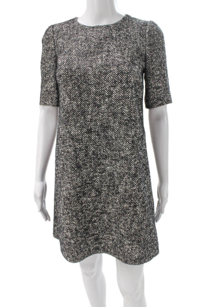 Dolce & Gabbana Women Black Tweed Shift Dress Short Sleeve Round Neck Size 38