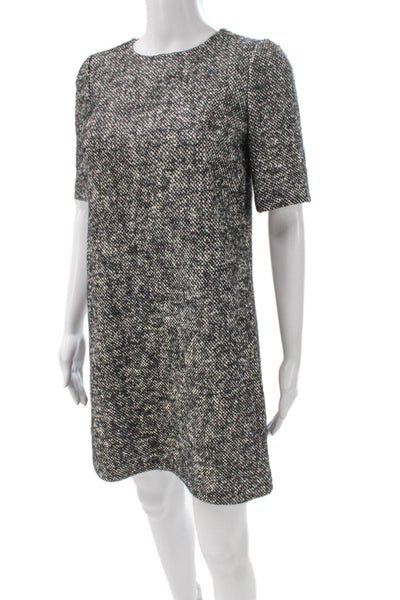 Dolce & Gabbana Women Black Tweed Shift Dress Short Sleeve Round Neck Size 38
