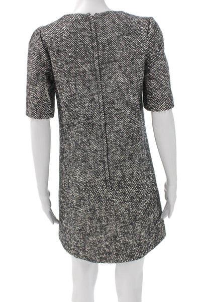 Dolce & Gabbana Women Black Tweed Shift Dress Short Sleeve Round Neck Size 38