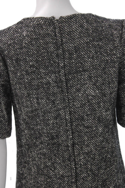 Dolce & Gabbana Women Black Tweed Shift Dress Short Sleeve Round Neck Size 38
