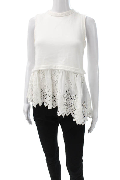 Sea New York Womens Peplum Tank White Cotton Crew Neck Sleeveless Size XS