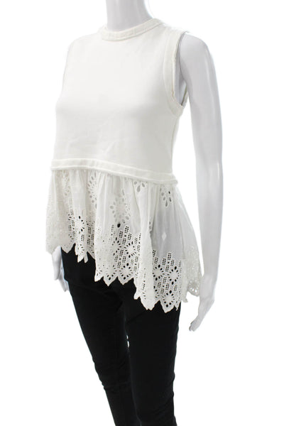 Sea New York Womens Peplum Tank White Cotton Crew Neck Sleeveless Size XS