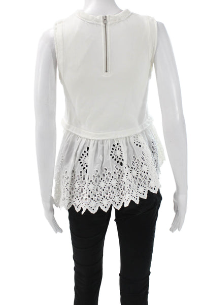 Sea New York Womens Peplum Tank White Cotton Crew Neck Sleeveless Size XS