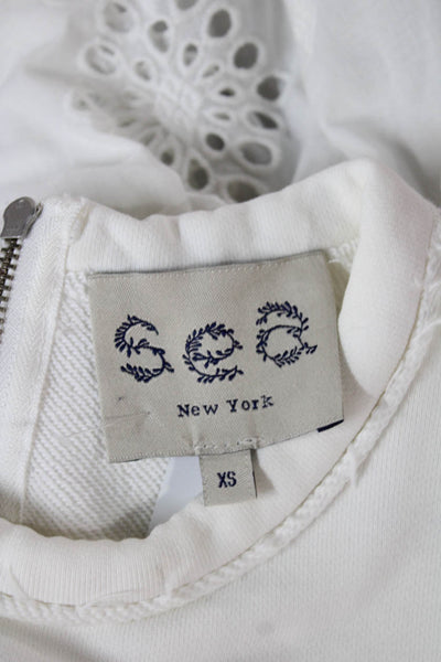 Sea New York Womens Peplum Tank White Cotton Crew Neck Sleeveless Size XS
