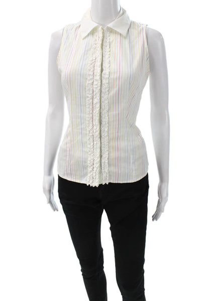 Anne Fontaine Women Sleeveless Striped Cotton Collared Button Blouse Size 38