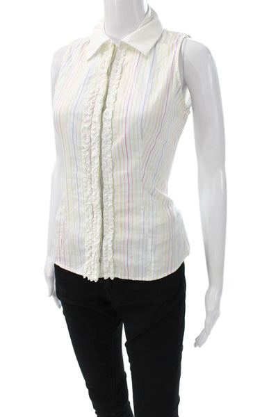 Anne Fontaine Women Sleeveless Striped Cotton Collared Button Blouse Size 38