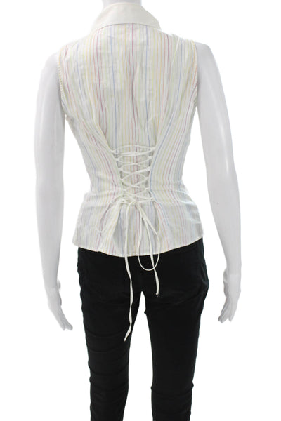 Anne Fontaine Women Sleeveless Striped Cotton Collared Button Blouse Size 38