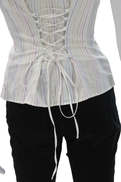 Anne Fontaine Women Sleeveless Striped Cotton Collared Button Blouse Size 38