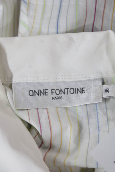 Anne Fontaine Women Sleeveless Striped Cotton Collared Button Blouse Size 38