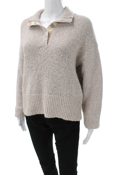 525 Women Pullover Sweater Beige Speckled Collared Long Sleeve Size S