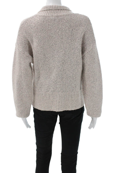 525 Women Pullover Sweater Beige Speckled Collared Long Sleeve Size S