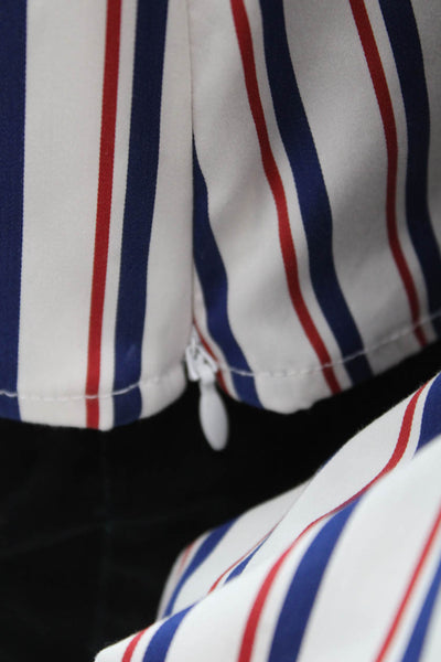 Caroline Constas Womens Striped Cotton Long Sleeve Blouse White Zip Size XS