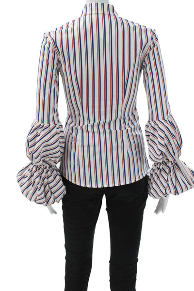Caroline Constas Womens Striped Cotton Long Sleeve Blouse White Zip Size XS