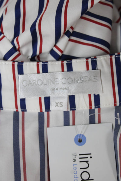 Caroline Constas Womens Striped Cotton Long Sleeve Blouse White Zip Size XS