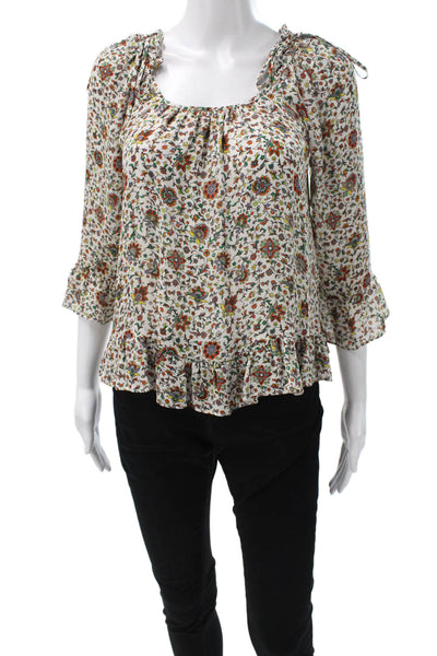 Tory Burch Women Silk Scoop Neck Floral 3/4 Sleeve Blouse Multicolor Size 00