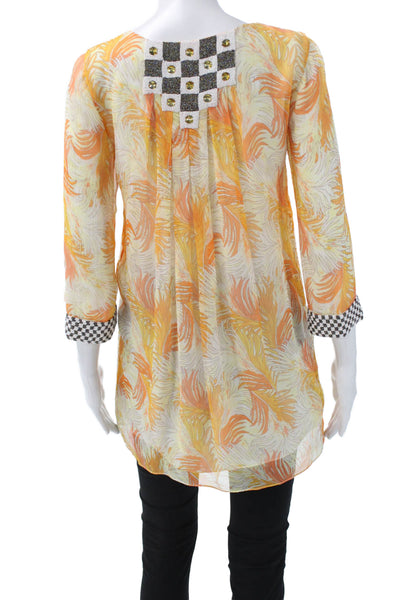 Calypso Saint Barth Womens Tunic Floral Yellow Square Neck 3/4 Sleeve Size XS