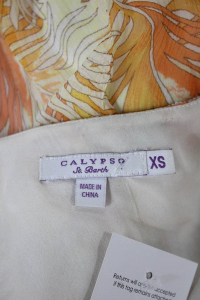 Calypso Saint Barth Womens Tunic Floral Yellow Square Neck 3/4 Sleeve Size XS