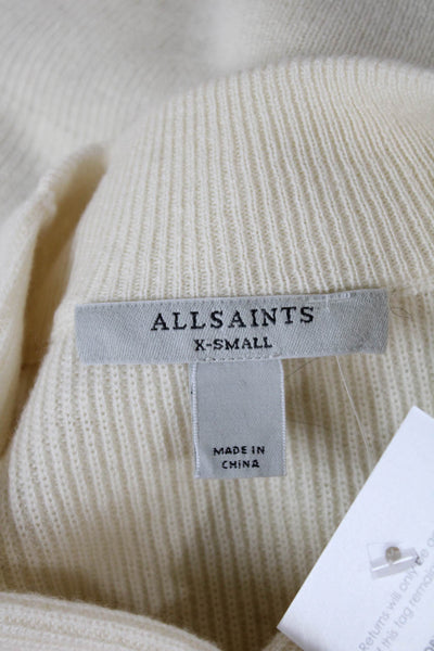 Allsaints Womens Ivory Striped Cowl Neck Pullover Sweater Wool Cashmere Size XS