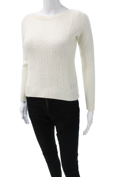 Sunday Best Women Pullover Ivory Wool Cable Knit Boatneck Longsleeve Size XS
