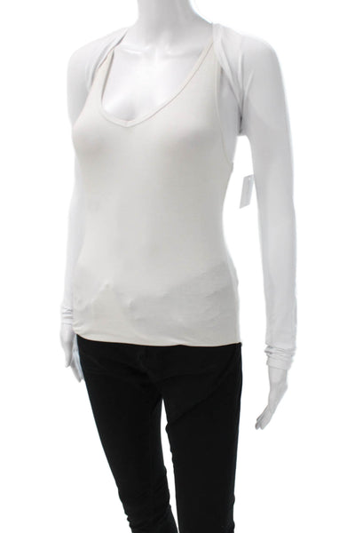 Athleta Women White V-Neck Long Sleeve Basic T-Shirt Nylon Pullover Size 2XS