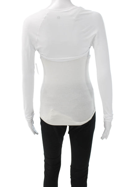 Athleta Women White V-Neck Long Sleeve Basic T-Shirt Nylon Pullover Size 2XS