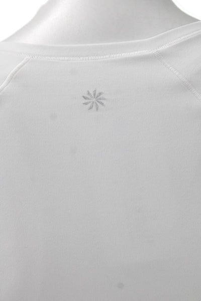 Athleta Women White V-Neck Long Sleeve Basic T-Shirt Nylon Pullover Size 2XS