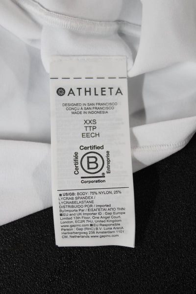 Athleta Women White V-Neck Long Sleeve Basic T-Shirt Nylon Pullover Size 2XS