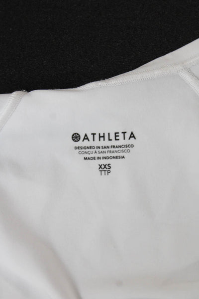 Athleta Women White V-Neck Long Sleeve Basic T-Shirt Nylon Pullover Size 2XS