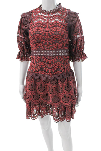 Sea New York Womens Red Floral High Neck Half-Sleeve Mini Dress Knee Size 0