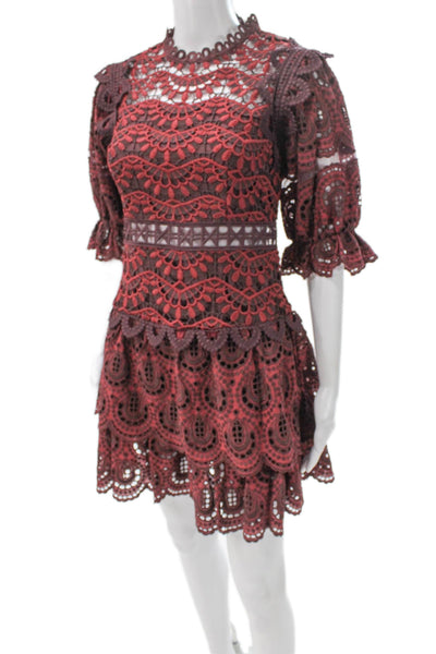 Sea New York Womens Red Floral High Neck Half-Sleeve Mini Dress Knee Size 0