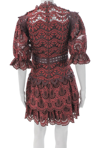 Sea New York Womens Red Floral High Neck Half-Sleeve Mini Dress Knee Size 0