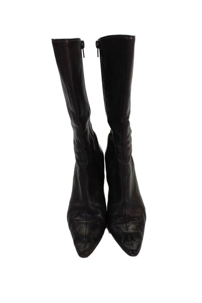 Manolo Blahnik Wmoens Leather Pointed Toe Midi Boots Shoes Brown Size 6.5