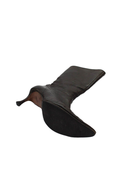 Manolo Blahnik Wmoens Leather Pointed Toe Midi Boots Shoes Brown Size 6.5