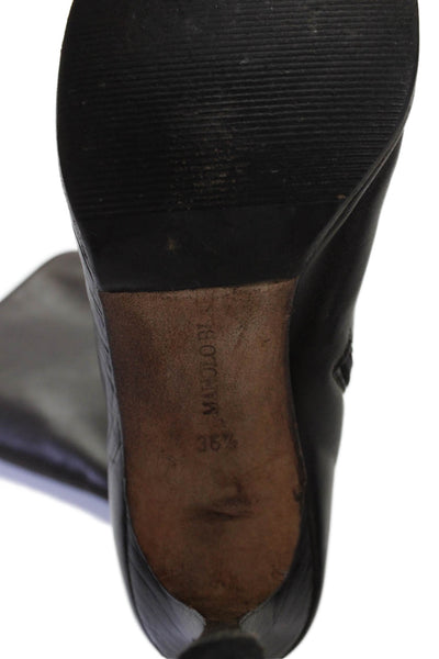 Manolo Blahnik Wmoens Leather Pointed Toe Midi Boots Shoes Brown Size 6.5