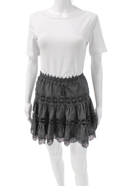 We're All Pretty Girls Women A-Line Mini Skirt Gray Cotton Drawstring Size S