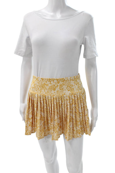 Laura Ashley Women Pleated Floral Mini Skort Yellow Size S