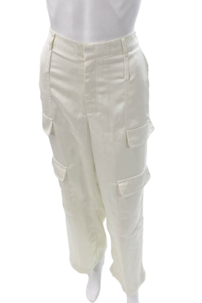 The Noli Shop Women Cargo Pants White Polyester Button Size 4