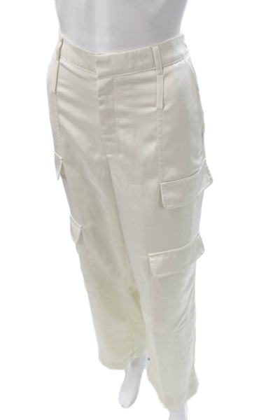 The Noli Shop Women Cargo Pants White Polyester Button Size 4